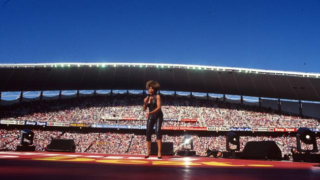 Tina Turner at 1993 Grand Final victory over St George at Allianz Stadium. Picture: Action Photographics/NRL Images.