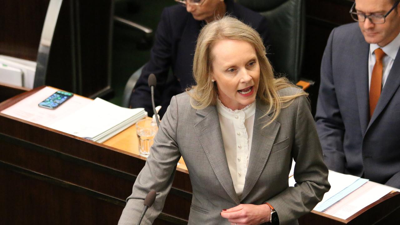 Liberal MP Sarah Courtney speaks during Question Time in the Tasmanian Parliament, June 2021.