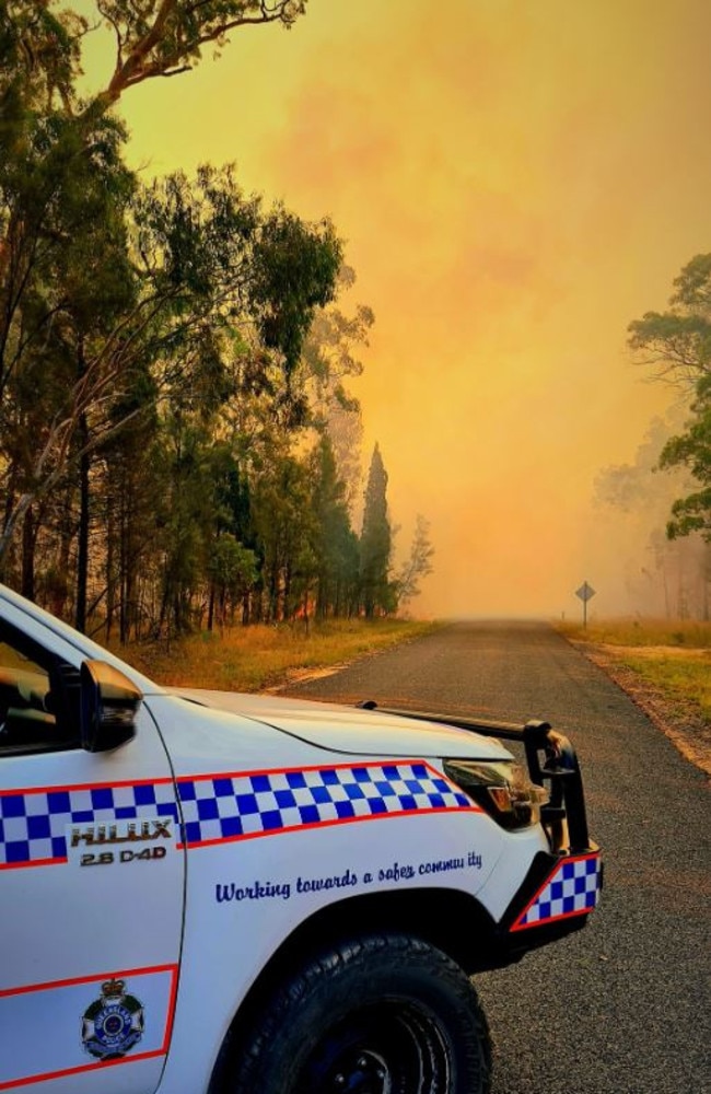 Roads are closed and properties are under threat at Wallangarra from a large bushfire. Picture: Queensland Police Service