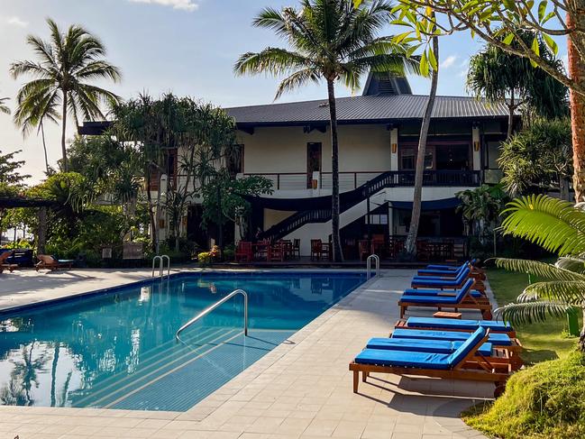 The pool where the poisoned drinks were bought.Four Australians were poisoned in Fiji on Saturday 14 December 2024. They drank Pina Coladas at the Warwick Resort, which were made with Bounty Rum. Picture: Jason Edwards