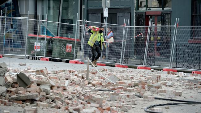 A damaged building on Chapel Street in Prahran in inner Melbourne after a magnitude 5.9 earthquake hit 700km away. Picture: NCA NewsWire / Andrew Henshaw