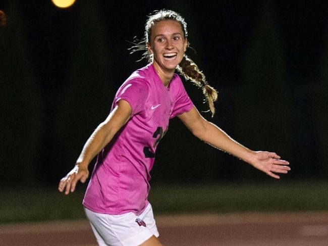 Habuda celebrates a goal.