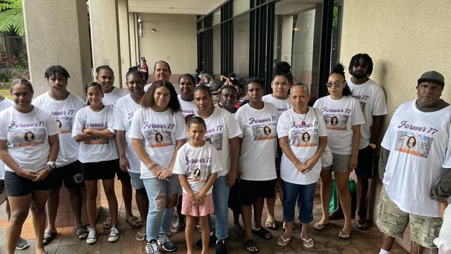 Family and friends of Jayden Dau outside the Cairns Courthouse, Harriet Dau pictureed centre.