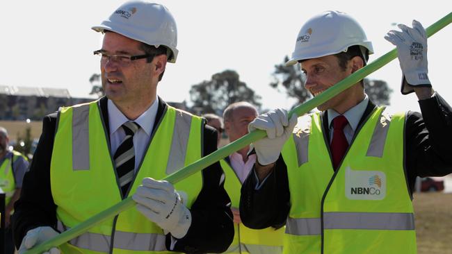 Senator Stephen Conroy at an NBN cable rollout site in the Canberra suburb of Gungahlin.