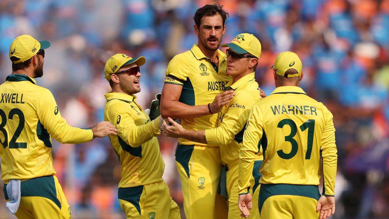 Mitchell Starc celebrates the wicket of Shubman Gill. (Photo by Robert Cianflone/Getty Images)