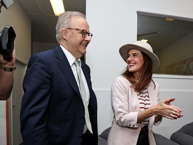 Prime Minister Anthony Albanese visiting Labor candidate for Dickson Ali France and volunteers at her office in Strathpine, Queensland. 2 May 2025. Picture: Tara Croser.