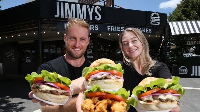 Jimmy's Burgers owner and general manager James Burman and manager Georgia Mulholland are ready to dish up hundreds of meals for their loyal customers. Picture: Brendan Radke