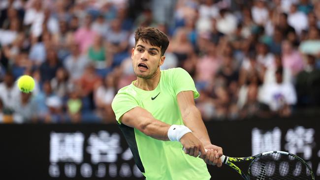 Carlos Alcaraz was the only player to beat Djokovic in a major tournament in 2023. (Photo by Kelly Defina/Getty Images)