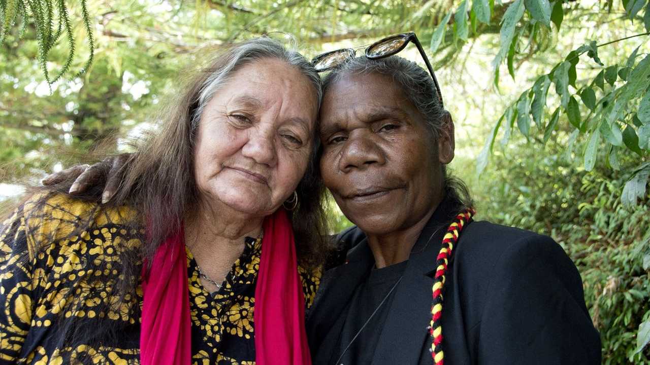 Devastated at the thought of leaving her home Alison Duncan known as Aunty Sue (left) and Kevina Suey. Protest at Picnic Point during the auction of 37 homes from a Aboriginal housing company. February 2019. Picture: Bev Lacey