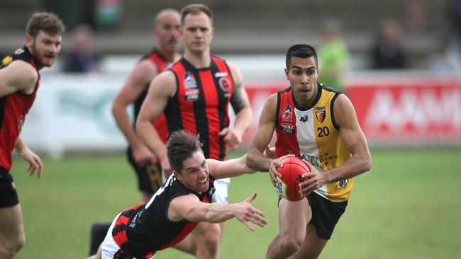 Goodwood captain Ben Holzbauer was close to winning the game for his side but was beaten by the siren. Picture: Dean Martin