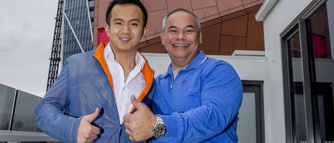 Gold Coast Mayor Tom Tate and Yuhu Group Australia director, Jimmy Huang at Surfers Paradise earlier this month. Picture: Jerad Williams