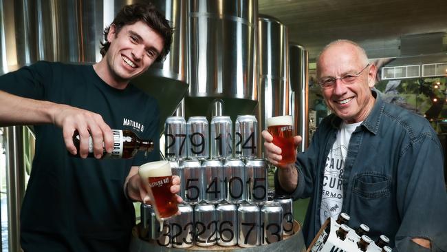 Matilda Bay brewer Harry Sexton with his father and Matilda Bay chief executive Phil Sexton. Picture: Ian Currie.