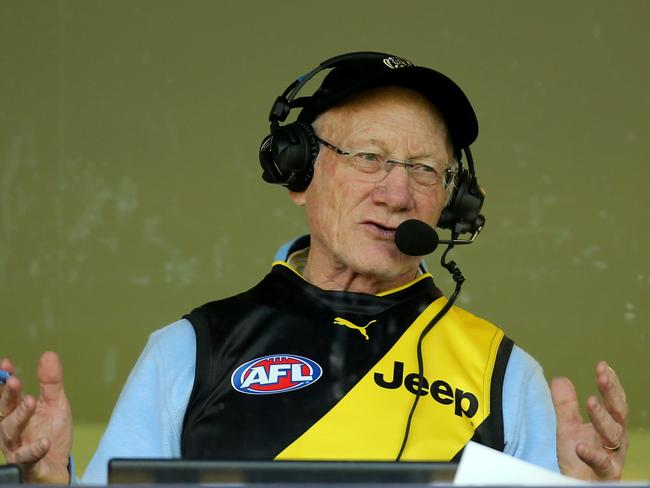 29/09/2017: Richmond great Kevin Bartlett talks on the radio at the Richmond Football Club final training ahead of the AFL Grand Final.  Picture: Stuart McEvoy for the Australian.