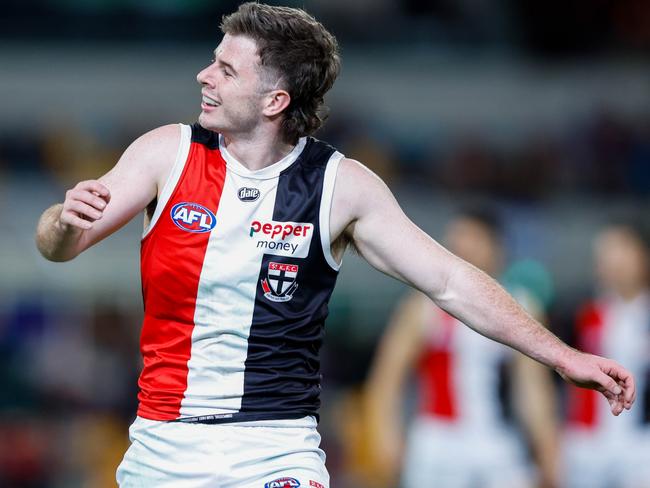 Jack Higgins laments a miss during the Saints’ clash with Brisbane. Picture: AFL Photos/Getty Images