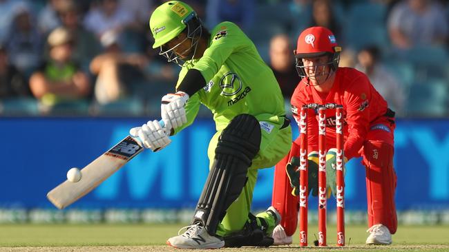 Ollie Davies of the Thunder bats during the Big Bash League match between the Sydney Thunder and the Melbourne Renegades at Manuka Oval, on December 26, 2020, in Canberra, Australia. (Photo by Mike Owen/Getty Images)