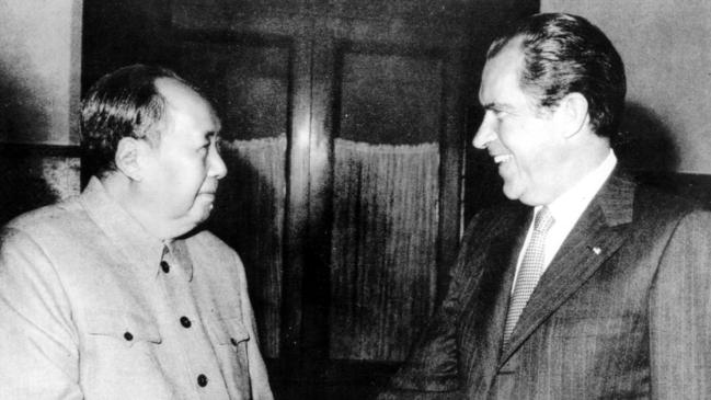 Nixon shakes hands with Chinese leader Mao Zedong during a visit to China in 1972.