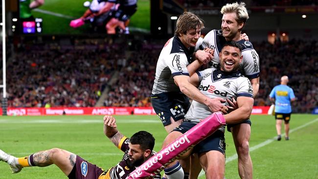 The Broncos had o answers to the Storm onslaught. Picture: Bradley Kanaris/Getty Images