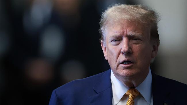 Donald Trump speaks to the press before his trial on May 7, 2024. Picture: Win McNamee / AFP