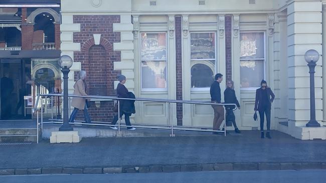 Jake Anderson-Brettner’s fiancée with supporters leaving the Launceston Supreme Court on Monday (May 5, 2021)