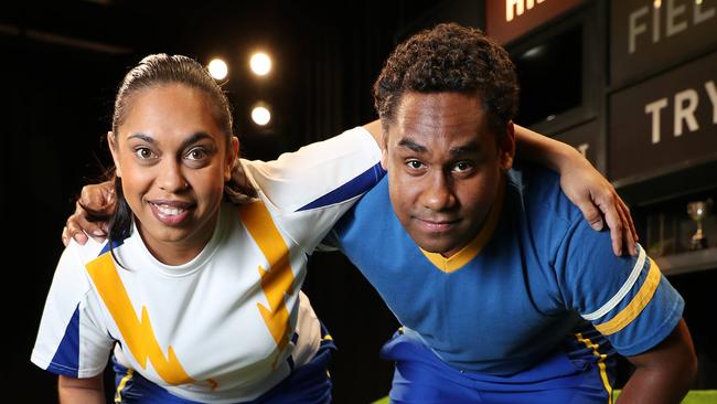 In 2018 Chenoa Deemal and Jeremy Ambrum starred in The Longest Minute, a Queensland Theatre play about the North Queensland Cowboys. Photographer: Liam Kidston.