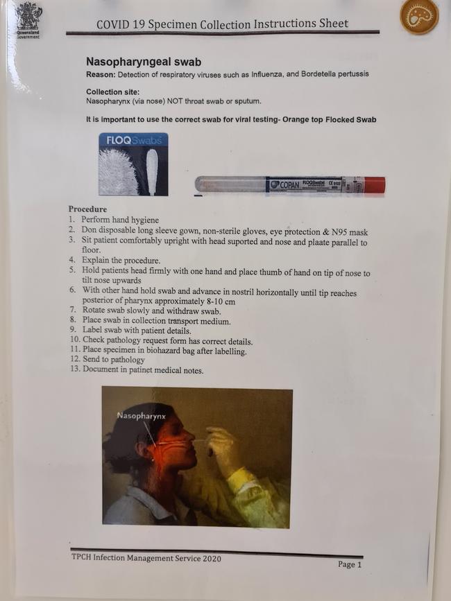 Instructions for the COVID-19 test posted on a fever clinic wall. Picture: Supplied