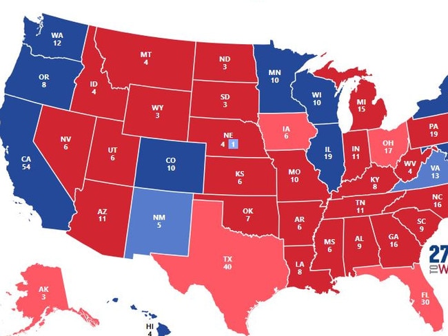 A map showing a Donald Trump path to victory. Picture: Supplied