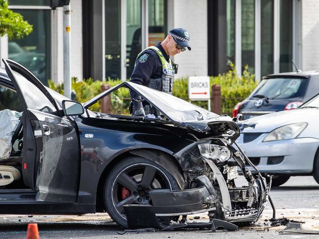 Emergency services at the scene of a car accident on the corner of South Rd/Richmond Rd, Keswick.Picture: Tom Huntley