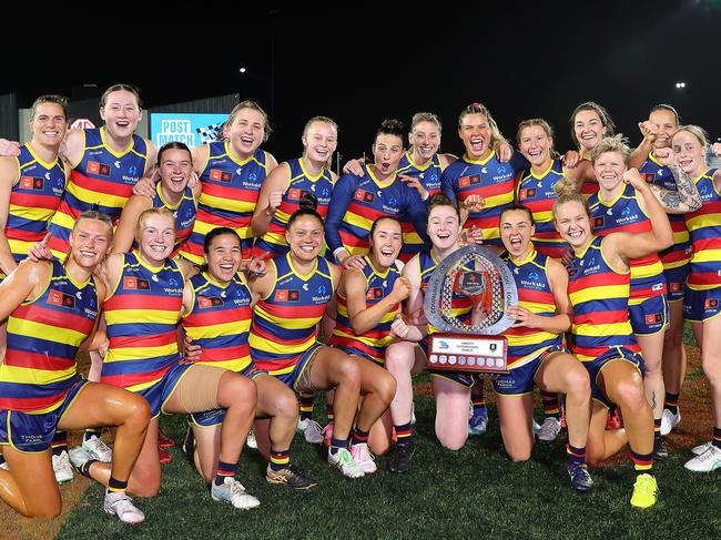 Adelaide celebrate their win. Picture: Getty Images