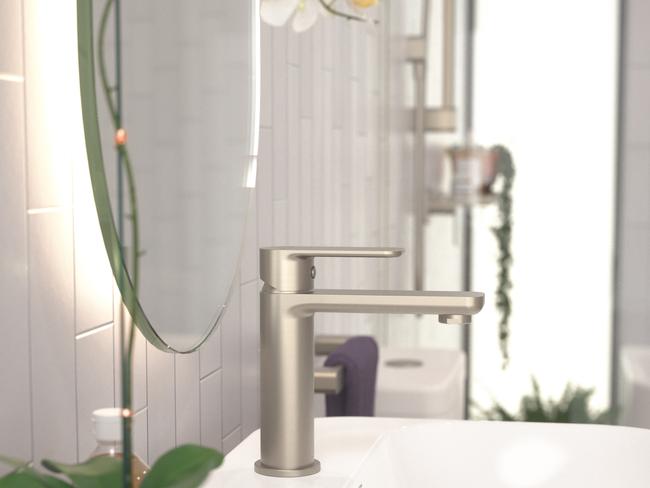 AtHome Bathrooms: Harvey Norman supplied images, Caroma Luna tap and Urbanell blue