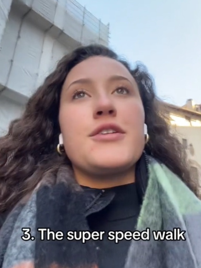 She also said the speed in which Americans walk is another obvious sign. Picture: TikTok/rachaelsulli_