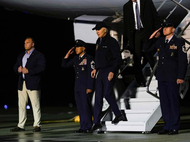 US President Joe Biden steps off Air Force One upon arrival at Dover Air Force Base. Picture: AFP