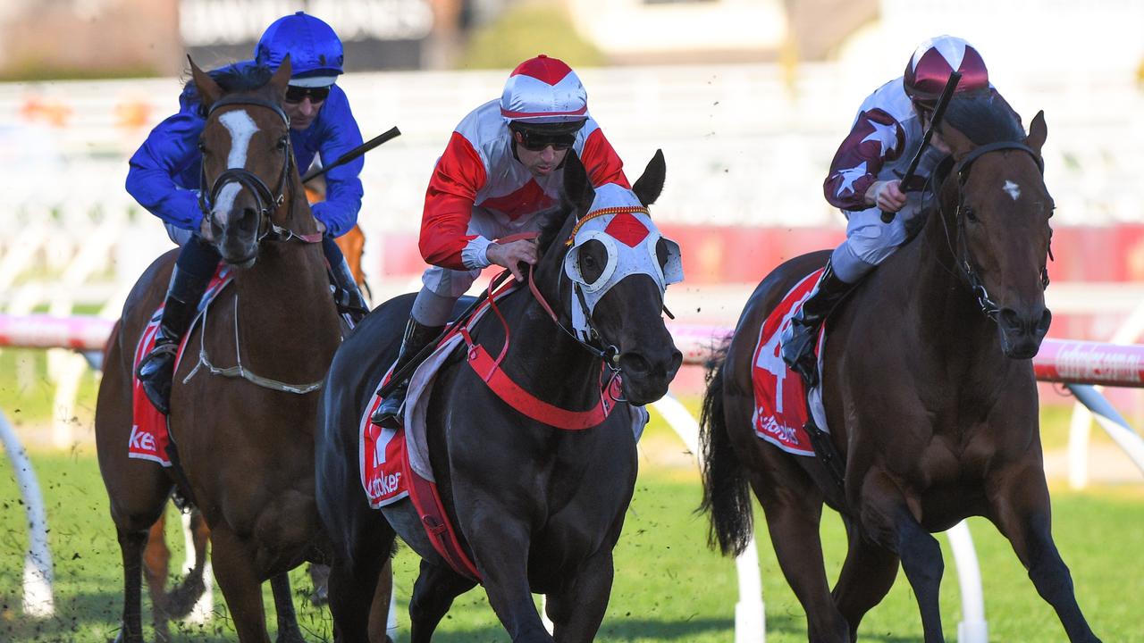 Anthony Darmanin rides Mystic Journey to victory in the P.B. Lawrence Stakes.