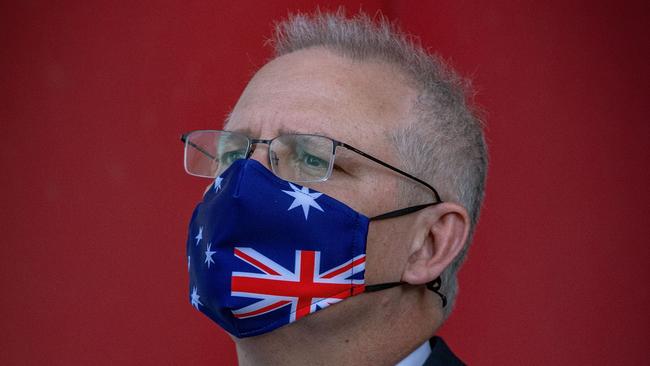 Scott Morrison at the CSL Lab in Melbourne on Monday. Picture: Getty Images