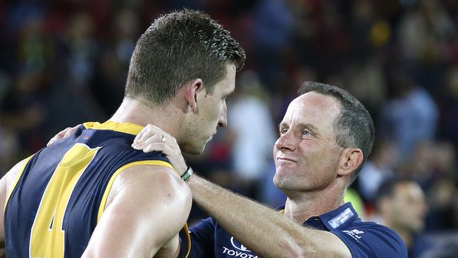 Josh Jenkins with Don Pyke earlier this season. The club has hosed down rumours the pair had an altercation. Picture SARAH REED