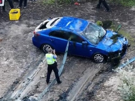 A man has died after his vehicle veered off the road and crashed into a dam at Sawyers Valley near Perth on June 26, 2024. Picture: 7News
