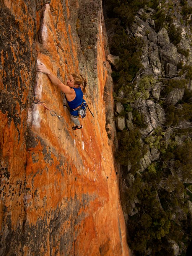 Climber Nanna Brandt at Serpentine, in the Mt Stapylton Amphitheatre. Picture: Matt Ray