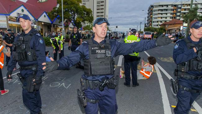 Police at the protest. Picture: Richard Walker