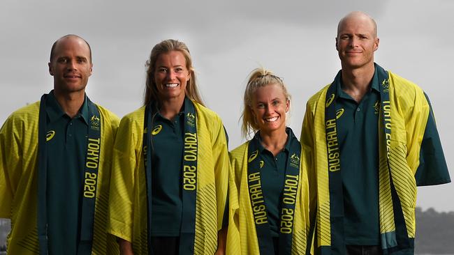 (L-R) William Phillips, Jaime Ryan, Tess Lloyd and Sam Phillips at the Double Bay Sailing Club.