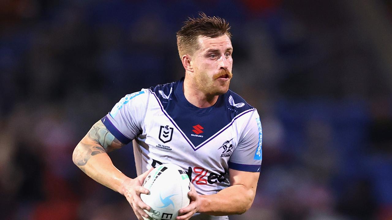 NEWCASTLE, AUSTRALIA - JULY 01: Cameron Munster of the Storm in action during the round 16 NRL match between the Sydney Roosters and the Melbourne Storm at McDonald Jones Stadium, on July 01, 2021, in Newcastle, Australia. (Photo by Ashley Feder/Getty Images)