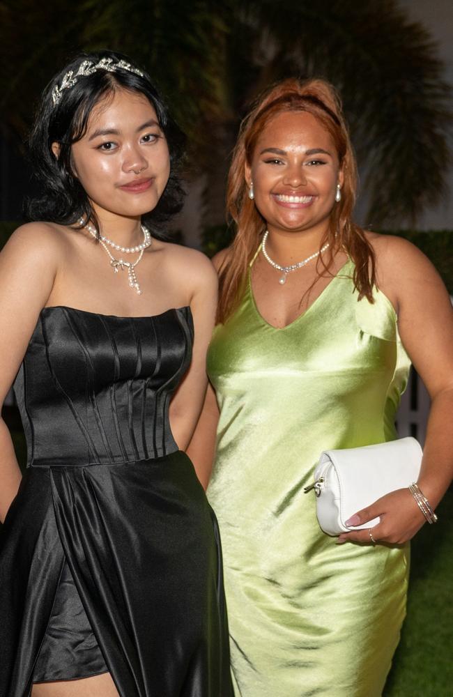 Natalie Nguyen and Jeneshia Beveridge at Mackay State High School formal 2022.Picture: Michaela Harlow
