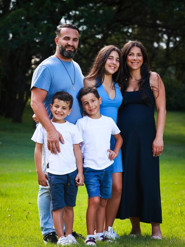 Danny and Leila Abdallah with their children, Michael, 5, Alex, 7, and Liana, 12, in January. Picture: Justin Lloyd