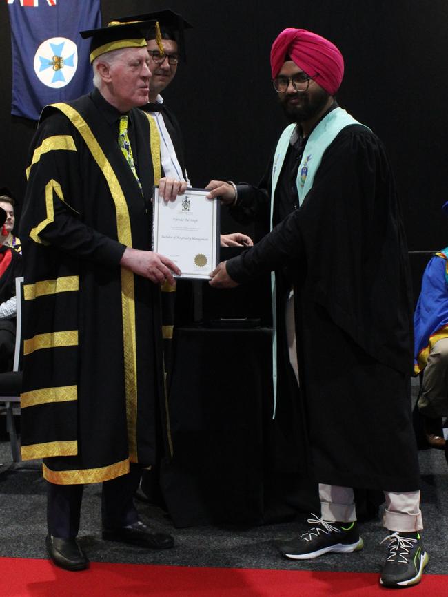 Popinder Singh graduated with a Bachelor of Hospitality Management at the CQUniversity graduation ceremony in Bundaberg on December 14, 2023.