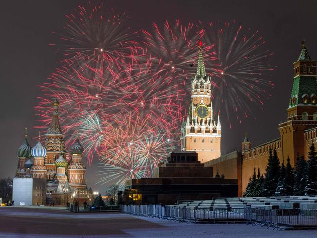 Fireworks light up the sky over the Kremlin. Picture: AFP