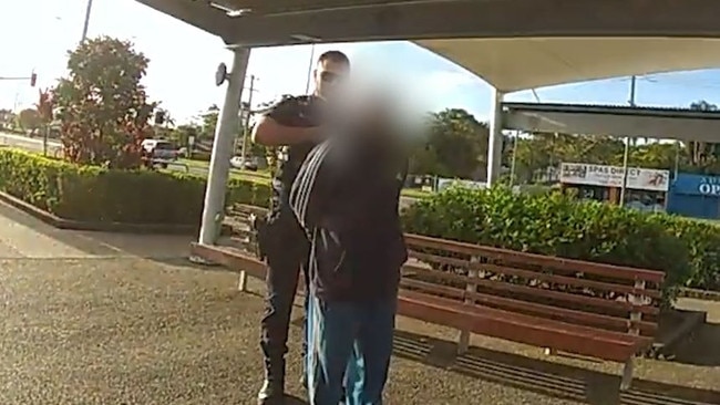 Police arresting a 20-year-old man at Harbour Town on Saturday morning over an alleged assault and attempted robbery. Picture: Queensland Police