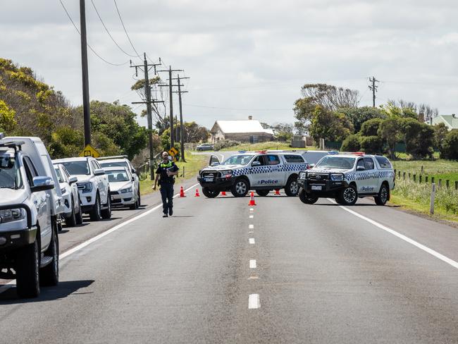 Police remain at the scene in Tower Hill. Picture: Jake Nowakowski