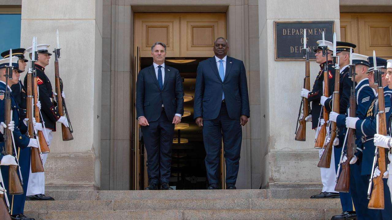 Secretary of Defence Lloyd Austin hosts Defence Minister Richard Marles at the Pentagon. Picture: US Department of Defence