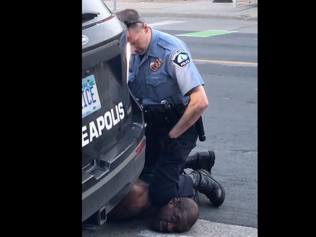 Derek Chauvin kneeling on George Floyd. Picture: Darnella Frazier/Facebook/AFP