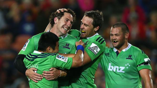 Marty Banks of the Highlanders celebrates after kicking the winning penalty.