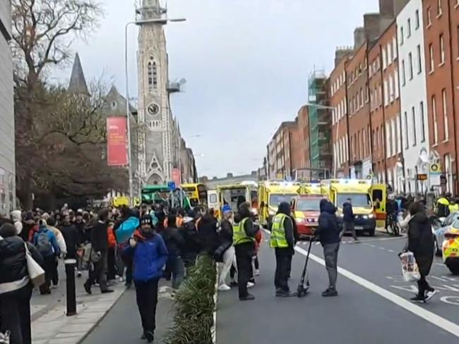 Emergency services responding to a major incident on Parnell Square East in Dublin. Picture: UGC / @naoiseomuiri / AFP