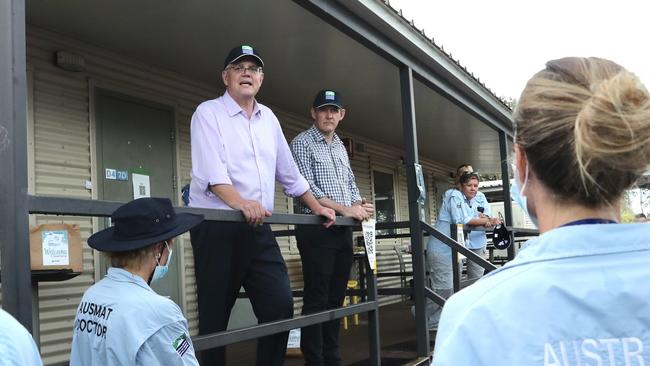 Prime Minister Scott Morrison and NT Chief Minister Michael Gunner visit the Howard Springs Facility in Darwin. Picture: Adam Taylor via PMO